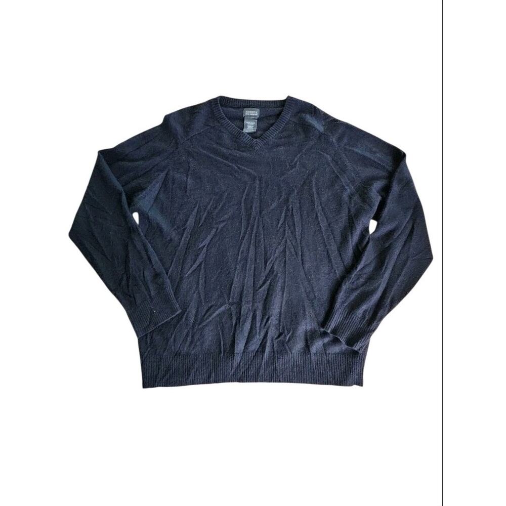 George Men's Cashmere Sweater Black V-Neck Pullover Size Large (42/44) Classic
